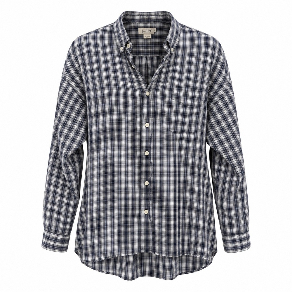 J.Crew Mens Black White Plaid Cotton Button Down Shirt Large Long Sleeve